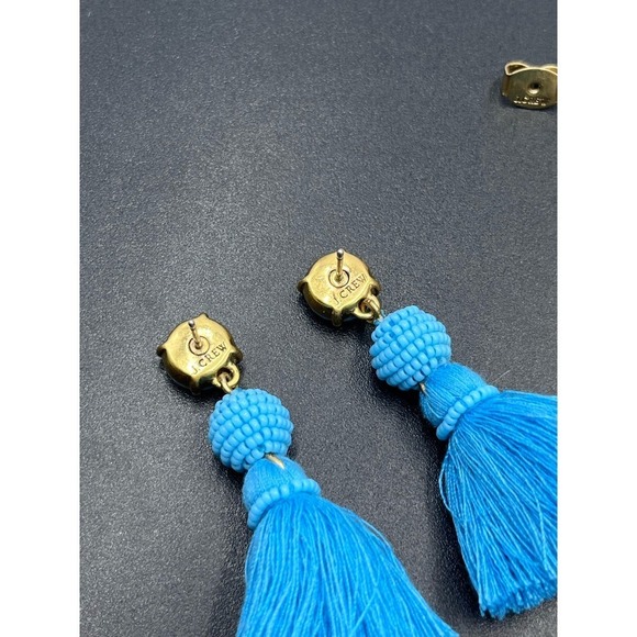 J. Crew Blue Rhinestone and Tassel Drop Pierced Earrings - Picture 6 of 11
